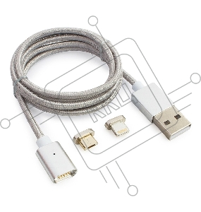 Кабель USB 2.0 Cablexpert CC-USB2-AMLM3-1M, AM/microBM 5P - iPhone lightning, магнитный комбо кабель, 1м, алюминиевые разъемы, коробка
