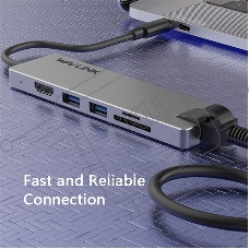 Док-станция WAVLINK USB-C  Travel Mini/100W PowerDelivery/ 1xUSB3.0/1xUSB2.0/1xHDMI 4K 60HZ/1xGigabit LAN/SD/Micro SD Card Reader