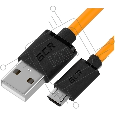 Кабель QC 1.0m MicroUSB, быстрая зарядка, оранжевый TPE, черные коннекторы, 28/22 AWG, GCR-52480