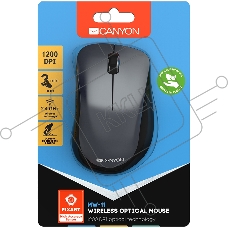 Мышь беспроводная Canyon MW-11 черный, 1200 dpi, радиоканал, USB, кнопки - 3