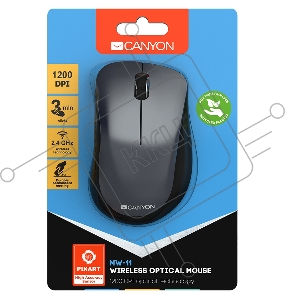 Мышь CANYON Canyon 2.4 GHz Wireless mouse,with 3 buttons, DPI 1200, Battery:AAA*2pcs,Black,67*109*38mm,0.063kg