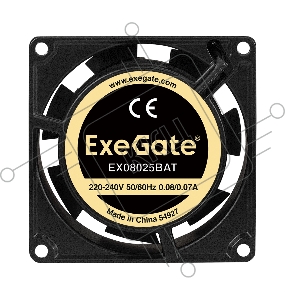 Вентилятор 220В ExeGate EX288998RUS EX08025BAT (80x80x25 мм, 2-Ball (двойной шарикоподшипник), клеммы, 2600RPM, 32dBA)