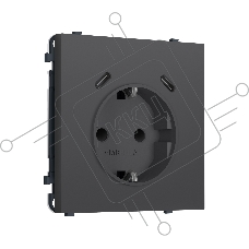 Комплект механизма электрической розетки SIGMA Графит Мягкое касание 2USB С+C 20W (быст. зар.) с/з с/ш 16A-250V QUANT PRO (SP9105, PR165)