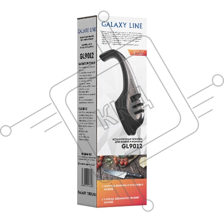 Механическая точилка для ножей и ножниц GALAXY LINE GL 9012, черный с серебристым, высокоэффективные точильные элементы, для металлических, кухонных, керамических, спортивных, складных ножей, 2 этапа обработки лезвий ножей (заточка и доводка),  прорезинен