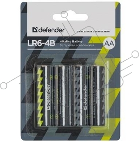 Батарейка DEFENDER BATTERY ALKALINE AA 1.5V/LR6-4B 4PCS 56012