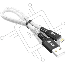 Кабель GCR PREMIUM 1.2m для iPhone, iPad, Air, AM/Lightning, MFI, белый нейлон, AL case черный, 28/24 AWG, GCR-53447