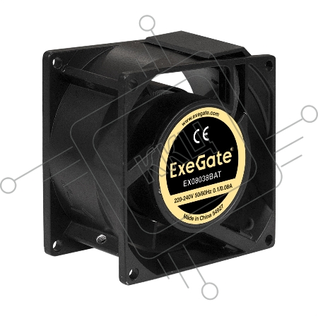 Вентилятор 220В ExeGate EX289000RUS EX08038BAT (80x80x38 мм, 2-Ball (двойной шарикоподшипник), клеммы, 2500RPM, 37dBA)