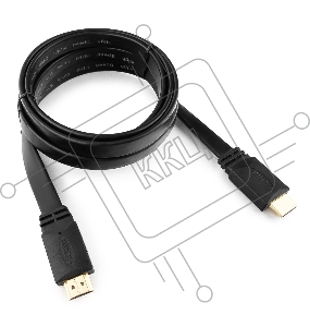 Кабель HDMI Cablexpert CC-HDMI4F-6, 19M/19M, v2.0, медь, позол.разъемы, экран, плоский кабель, 1.8м, черный, пакет