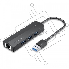 Сетевой адаптер Vention USB 3.0 M/Gigabit Ethernet RJ45 F+OTG хаб 3xUSB Черный - 0.15м.