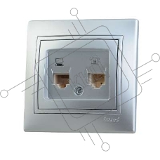 Розетка компьютерная + телеф. СП Мира RJ11 + RJ45 метал. сер. Lezard 701-1010-143