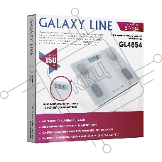 Весы напольные многофункциональные Galaxy Line GL 4854, белый, электронные, элемент питания типа «AAA», 2 шт в комплекте, сверхточная сенсорная электронная система, платформа из высокопрочного стекла, жидкокристаллический дисплей, максимально допустимый в
