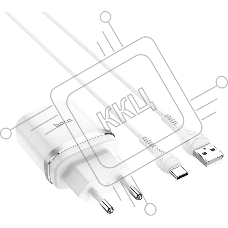 Блок питания (сетевой адаптер) HOCO С12Q Smart QC3.0, кабель Type-C-USB, 5V, 3.0A, белый