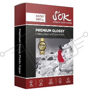 Фотобумага RC Glossy Premium; 240gsm; A6*50 // Глянцевая Премиум; 240г/м2; формат А6; 50 листов RC