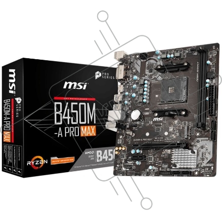 Материнская плата MSI B450M-A PRO MAX Soc-AM4 AMD B450 2xDDR4 mATX AC`97 8ch(7.1) GbLAN RAID+DVI+HDMI