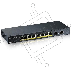 Коммутатор PoE+ Zyxel GS1100-10HP, 8xGE PoE+, 2xSFP, настольный, бесшумный, бюджет PoE 130 Вт