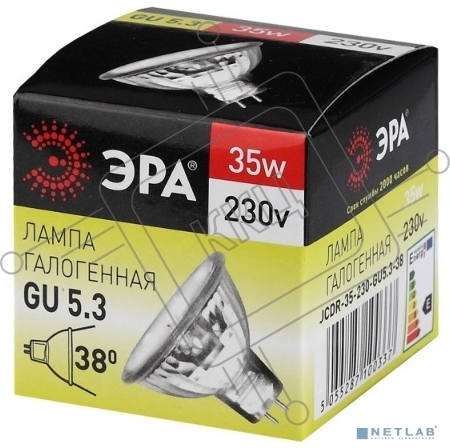 Лампа галогенная ЭРА GU5.3-JCDR (MR16) -35W-230V-Cl  (10/200/6000)