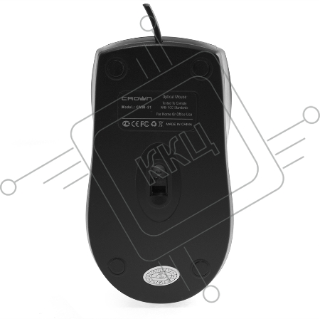 Мышь CROWN CMM-31 (Black)  (3 кнопки; 1000DPI; Длина провода: 1.3м; USB; Soft-touch пластик ,Plug & Play)