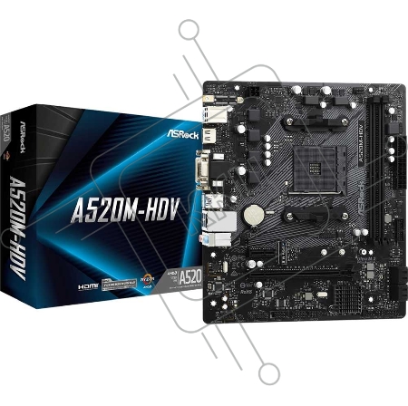 Материнская плата Asrock A520M-HDV Soc-AM4 AMD A520 2xDDR4 mATX AC`97 8ch(7.1) GbLAN RAID+VGA+DVI+HDMI