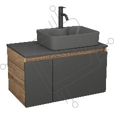 Комплект: тумба Bau Dream Blackwood графит 80, раковина BAU Cerama 48х37, темно-серая, смеситель Hotel Dream Black, черный матовый