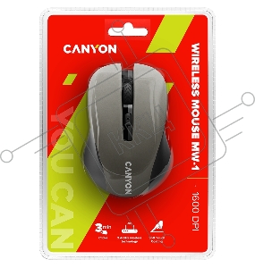 Мышь CANYON CNE-CMSW1G Gray USB {wireless mouse with 3 buttons, DPI changeable 800/1000/1200}