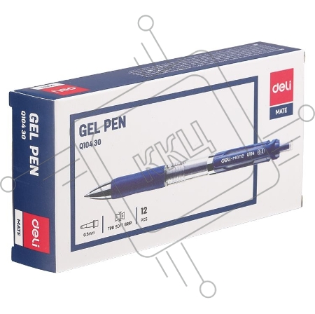 Ручка гелевая Deli EQ10430 авт. 0.5мм резиновая манжета прозрачный синие чернила