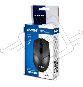 Мышь SVEN RX-30 USB чёрная (2+1кл. 1000DPI, цвет. картон, каб. 2м.