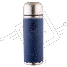 Термос Арктика 108-700 синий, узкое горло 0,7 л + кнопка в коже, холод/тепло 28 ч