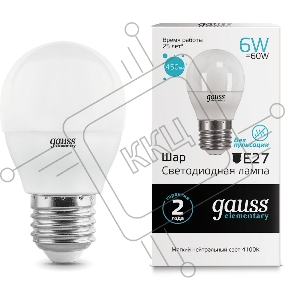 Лампа GAUSS LED Elementary Globe 6W E27 4100K арт. 53226