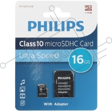 Флеш карта microSD 16Gb PHILIPS High Speed microSDHC Class 10 90Mb/s