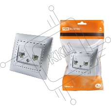 Розетка телефонная RJ11 + компьютерная RJ45 серебр. металлик 