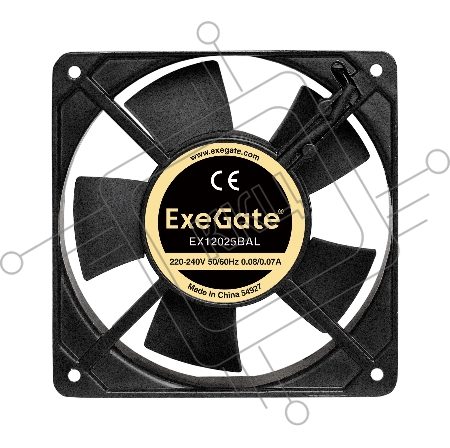 Вентилятор 220В ExeGate EX289013RUS EX12025BAL (120x120x25 мм, 2-Ball (двойной шарикоподшипник), подводящий провод 30 см, 22000RPM, 33dBA)