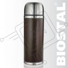 Термос BIOSTAL-Охота NYP-1000P, 1л, узкое горло,с крышкой-чашкой, кож. вставка, доп. пробка.(в уп. 12 шт) &