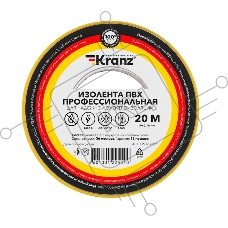 Изолента ПВХ KRANZ профессиональная, 0.18х19 мм, 20 м, желто-зеленая (10 шт./уп.)