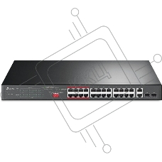 Коммутатор 24-port 10/100Mbps Unmanaged PoE+ Switch with 2 combo RJ-45/SFP uplink ports, metal case, rack mount, 24 802.3af/at compliant PoE+ ports, 2 gigabit combo RJ-45/SFP uplink ports, DIP switches for Extend mode, Isolation mode and Priority mode, up