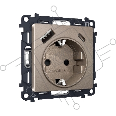 Комплект механизма электрической розетки ALFA Темная бронза матовый 2USB A+C 20W (быстрая зарядка) с/з QUANT (AP6400, VM160) MA640010