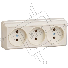 Розетка Iek ERO30-K33-10-DC РС23-2-ОК Розетка 3местн. без з/к 10А откр.уст. ОКТАВА (кремовый)