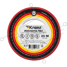 Изолента ПВХ KRANZ 0.13х19 мм, 25 м, красная (5 шт./уп.)