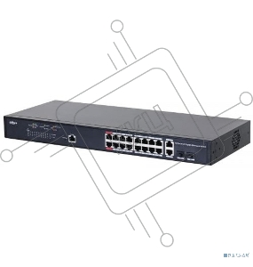 Коммутатор DAHUA 16-портовый гигабитный управляемый  с PoE, уровень L2Порты: 16 RJ45 10/100/1000Мбит/с (PoE/PoE+/Hi-PoE/IEEE802.3bt), 2 комбинированных SFP/RJ45 (uplink); мощность PoE: порты 1~2 до 90