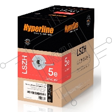 Кабель витая пара F/UTP Hyperline FUTP4-C5E-S24-IN-LSZH-GY-305 (FTP4-C5E-SOLID-LSZH-GY-305) (305 м), категория 5e, 4 пары (24 AWG), одножильный (solid), экран - фольга, LSZH, нг(С)-HF, –20°C – +75°C, серый - гарантия: 15 лет компонентная; 25 лет системная