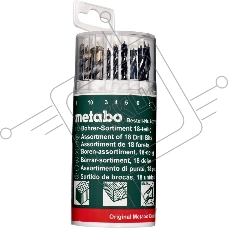 Набор 18 сверел Metabo 627190000 (камень,мет,дер 3-10 мм) пласт.кор