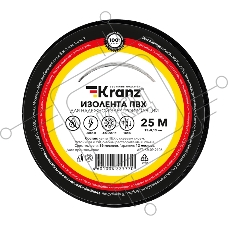 Изолента ПВХ KRANZ 0.13х15 мм, 25 м, черная