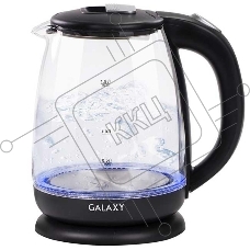 Чайник электрический Galaxy Line GL 0554, черный, стекло, 2000 Вт, 1,8 л, LED-подсветка, шкала уровня воды, корпус из термостойкого стекла