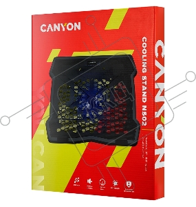 Охлаждающая подставка для ноутбука  CANYON Cooling stand single fan with 2x2.0 USB hub, support up to 10”-15.6” laptop, ABS plastic and iron, Fans dimension:125*125*15mm(1pc), DC 5V, fan speed: 800-1000RPM, size:340*265*30mm, 406g