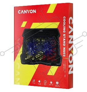 Охлаждающая подставка для ноутбука CANYON Cooling stand dual-fan with 2x2.0 USB hub, support up to 10”-15.6” laptop, ABS plastic and iron, Fans dimension:125*125*15mm(2pcs), DC 5V, fan speed: 800-1000RPM, size:340*265*30mm, 435g