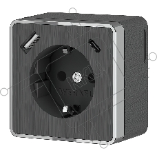 Розетка с заземлением, шторками и USB тип A+C Gallant (графит рифленый)