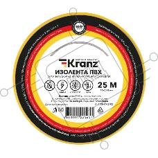 Изолента ПВХ KRANZ 0.13х15 мм, 25 м, желтая (5 шт./уп.)