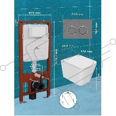 Комплект BAU 6 в 1: усиленная инсталляция BAU IDEAL, унитаз подвесной безободковый торнадо обратного потока Bau Stil Hurricane2, сиденье дюропласт микролифт, клавиша BAU Round Gun gray, серый металлик