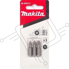 Набор бит MAKITA B-24511Рh1,Ph2,Ph3, 25мм, 3шт.