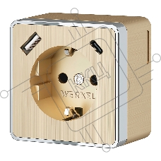 Розетка с заземлением, шторками и USB тип A+C Gallant (шампань рифленый)