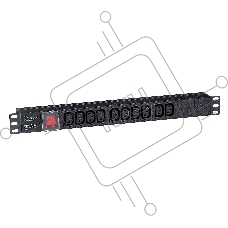 Блок розеток горизонтальный ExeGate ServerPro PDU-19H001 Al-10С13-C14-SW, 1U, Алюминий, 10 IEC 320 C13, С14, выкл. с подсветкой, черный
